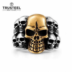 Gold Silver Multi Skull Ring 316L Stainless Steel Gothic Biker Punk Mens Size 7